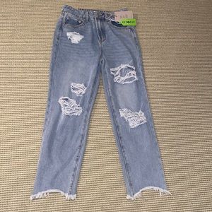 Ripped Straight Leg Blue Jeans